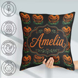 Custom Name Creepy Pumpkin Ocean Dark Halloween Seamless Pattern Square Filled Cushion Throw Pillow Sofa Bed Home Decor Zip Washable UK Made