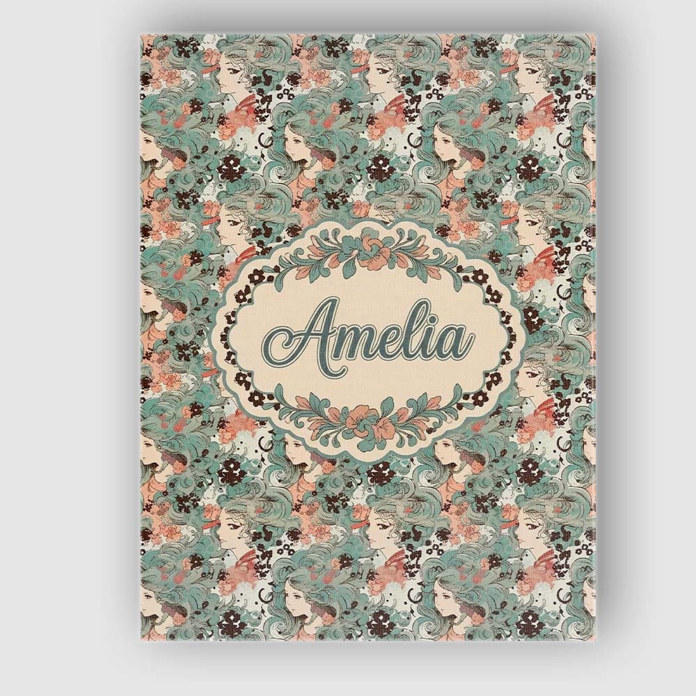Personalised Name Elegant Woman Teal Hair Floral Artistic Pattern Custom  Bespoke Canvas Wall Art Print Decor Picture Ready to Hang