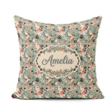 Custom Name Elegant Woman Teal Hair Floral Artistic Pattern Square Filled Cushion Throw Pillow Sofa Bed Home Decor Zip Washable UK Made