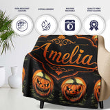 Classic Jack O Lantern Moonlit Leaves Halloween Seamless Pattern  Personalised Custom Name Super Soft Fleece Blanket Bed Sofa Throw