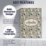 Personalised Name Elegant Woman Teal Hair Floral Artistic Pattern Custom  Bespoke Canvas Wall Art Print Decor Picture Ready to Hang