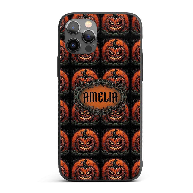 Spooky Pumpkin Moon Branches Dark Printed Design Custom Name Protective Phone Case Mobile Cover Durable Everyday Smartphone Shock Resistant