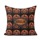 Custom Name Spooky Pumpkin Moon Branches Dark Halloween Seamless Square Filled Cushion Throw Pillow Sofa Bed Home Decor Zip Washable UK Made