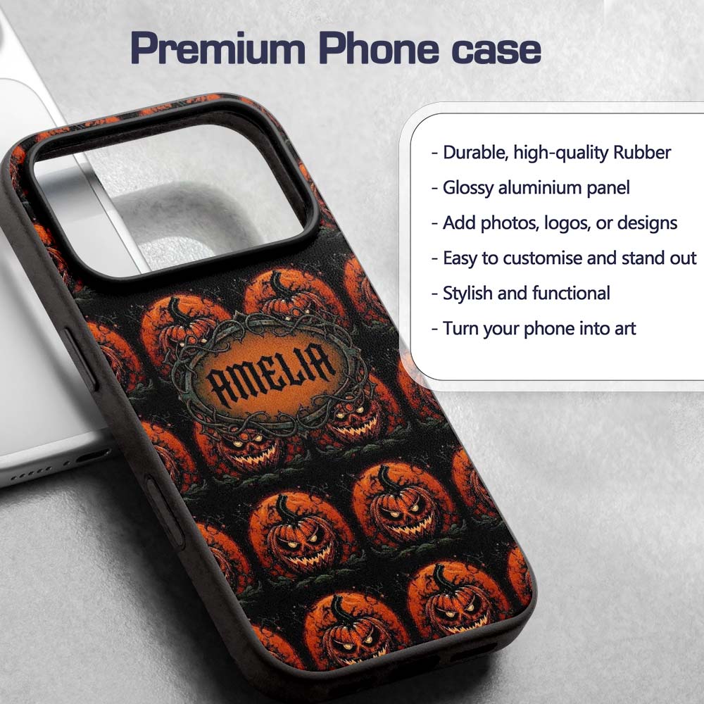 Spooky Pumpkin Moon Branches Dark Printed Design Custom Name Protective Phone Case Mobile Cover Durable Everyday Smartphone Shock Resistant