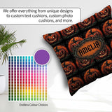 Custom Name Spooky Pumpkin Moon Branches Dark Halloween Seamless Square Filled Cushion Throw Pillow Sofa Bed Home Decor Zip Washable UK Made