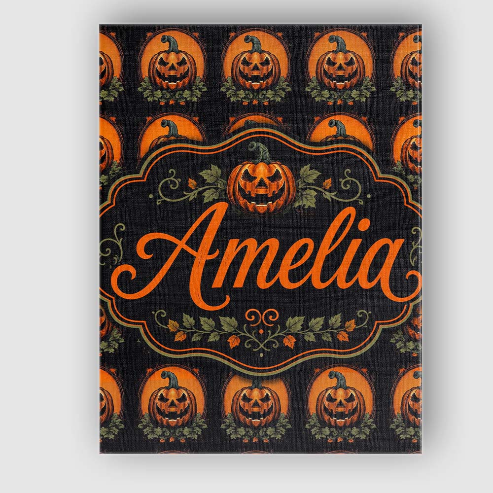 Personalised Name Cute Carved Pumpkin Custom Modern Room Accent Creative Decorator Style Canvas Wall Art Print Decor Picture Ready to Hang