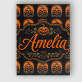 Personalised Name Cute Carved Pumpkin Custom Modern Room Accent Creative Decorator Style Canvas Wall Art Print Decor Picture Ready to Hang