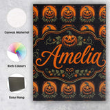 Personalised Name Cute Carved Pumpkin Custom Modern Room Accent Creative Decorator Style Canvas Wall Art Print Decor Picture Ready to Hang