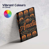 Personalised Name Cute Carved Pumpkin Custom Modern Room Accent Creative Decorator Style Canvas Wall Art Print Decor Picture Ready to Hang