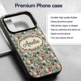 Elegant Woman Teal Hair Floral Artistic Pattern Custom Name Protective Phone Case Mobile Cover Durable Everyday Smartphone Shock Resistant