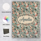 Personalised Name Elegant Woman Teal Hair Floral Artistic Pattern Custom  Bespoke Canvas Wall Art Print Decor Picture Ready to Hang