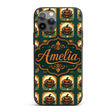 Vintage Halloween Pumpkin Leaves Frame Dark Green Custom Name Protective Phone Case Mobile Cover Durable Everyday Smartphone Shock Resistant