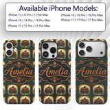 Vintage Halloween Pumpkin Leaves Frame Dark Green Custom Name Protective Phone Case Mobile Cover Durable Everyday Smartphone Shock Resistant