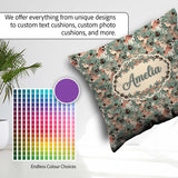 Custom Name Elegant Woman Teal Hair Floral Artistic Pattern Square Filled Cushion Throw Pillow Sofa Bed Home Decor Zip Washable UK Made