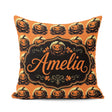 Custom Name Spooky O Lantern Orange Background Classic Halloween Square Filled Cushion Throw Pillow Sofa Bed Home Decor Zip Washable UK Made