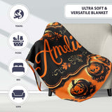 Spooky Jack O Lantern Orange Background Classic Halloween Seamless  Personalised Custom Name Super Soft Fleece Blanket Bed Sofa Throw