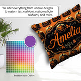 Custom Name Spooky O Lantern Orange Background Classic Halloween Square Filled Cushion Throw Pillow Sofa Bed Home Decor Zip Washable UK Made