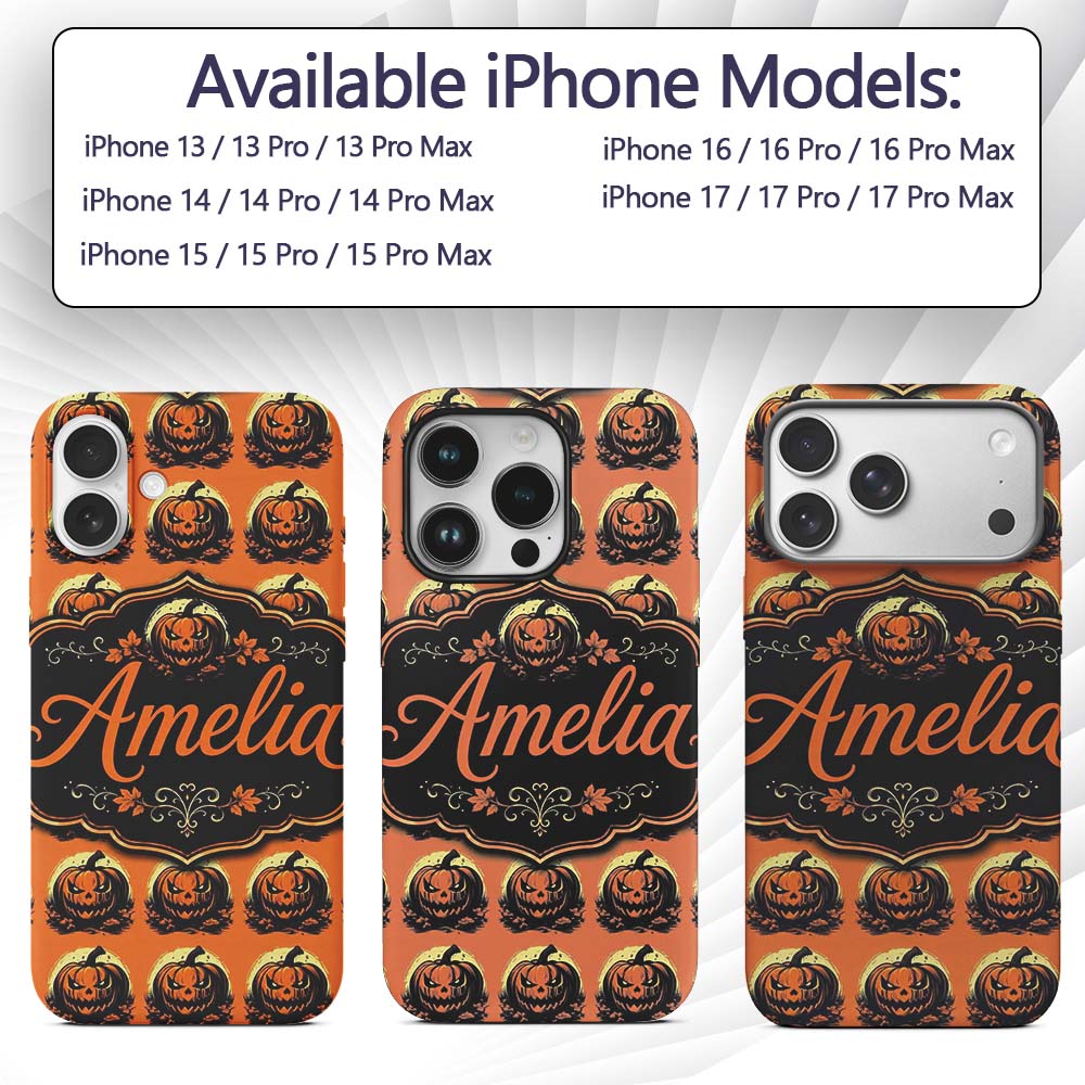 Spooky Jack O Lantern Orange Background Classic Custom Name Protective Phone Case Mobile Cover Durable Everyday Smartphone Shock Resistant