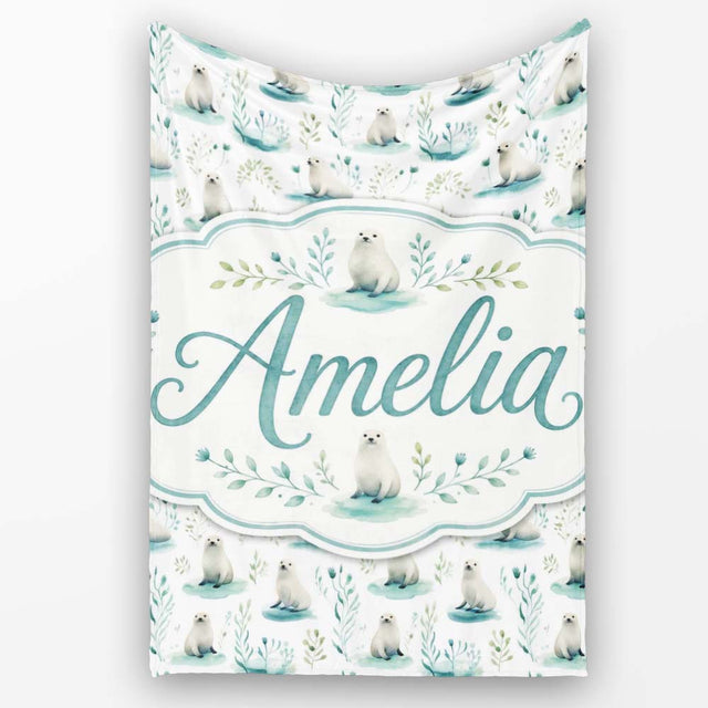 Cute Baby Seal Pups with Seaweed Soft Pastel Background Seamless  Personalised Custom Name Super Soft Fleece Blanket Bed Sofa Throw