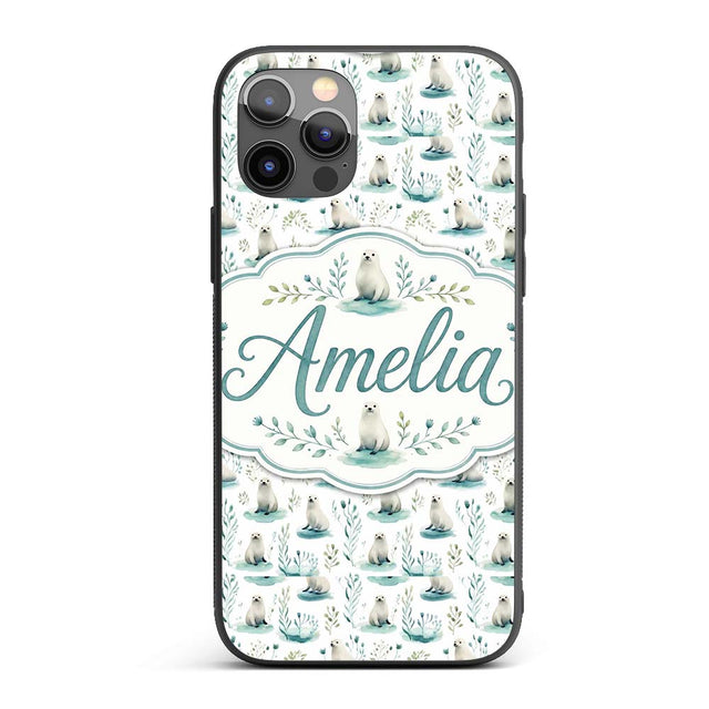 Cute Baby Seal Pups with Seaweed Soft Pastel Custom Name Protective Phone Case Mobile Cover Durable Everyday Smartphone Shock Resistant