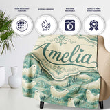 Elegant Swimming Seals in Ocean Waves Teal Decorative Seamless  Personalised Custom Name Super Soft Fleece Blanket Bed Sofa Throw