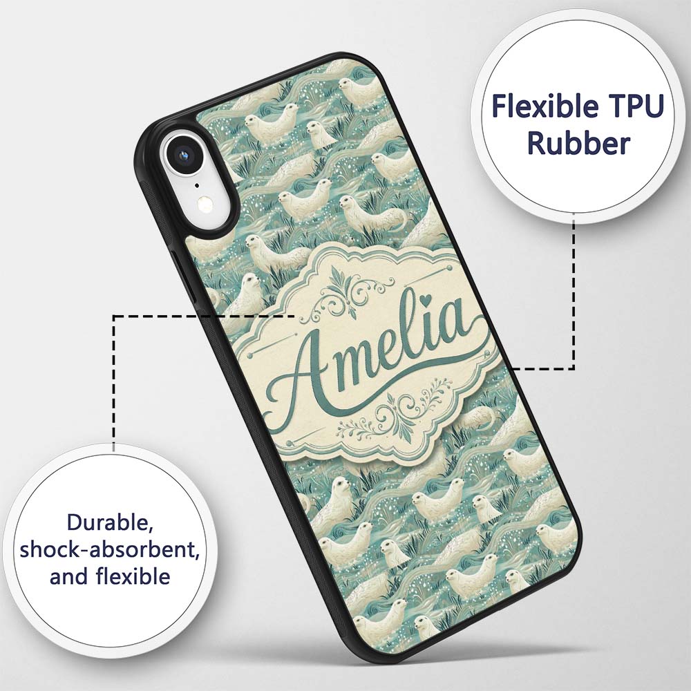 Elegant Swimming Seals in Ocean Printed Design Custom Name Protective Phone Case Mobile Cover Durable Everyday Smartphone Shock Resistant