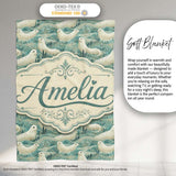 Elegant Swimming Seals in Ocean Waves Teal Decorative Seamless  Personalised Custom Name Super Soft Fleece Blanket Bed Sofa Throw