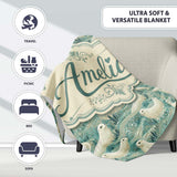 Elegant Swimming Seals in Ocean Waves Teal Decorative Seamless  Personalised Custom Name Super Soft Fleece Blanket Bed Sofa Throw