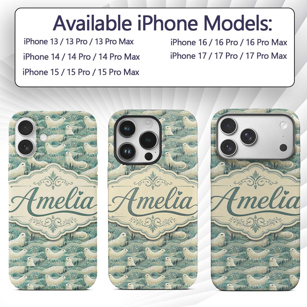 Elegant Swimming Seals in Ocean Printed Design Custom Name Protective Phone Case Mobile Cover Durable Everyday Smartphone Shock Resistant
