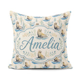 Custom Name Adorable Seal with Coastal Plants Soft Circle Layout Square Filled Cushion Throw Pillow Sofa Bed Home Decor Zip Washable UK Made