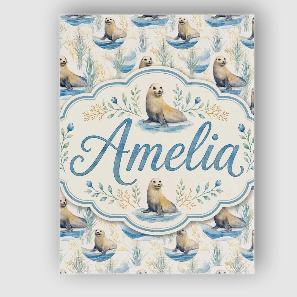 Personalised Name Adorable Seal Illustration Custom Bespoke  Contemporary Display Canvas Wall Art Print Decor Picture Ready to Hang