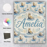 Personalised Name Adorable Seal Illustration Custom Bespoke  Contemporary Display Canvas Wall Art Print Decor Picture Ready to Hang