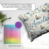 Custom Name Adorable Seal with Coastal Plants Soft Circle Layout Square Filled Cushion Throw Pillow Sofa Bed Home Decor Zip Washable UK Made
