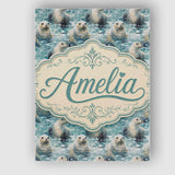 Personalised Name Realistic Seals Swimming Custom  Unique Gift Idea Elegant Feature Canvas Wall Art Print Decor Picture Ready to Hang