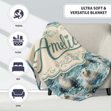 Realistic Seals Swimming in Water Blue Ocean Texture Seamless Lovely  Personalised Custom Name Super Soft Fleece Blanket Bed Sofa Throw