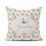 Custom Name Seal Pair with Soft Coral Splash Background Seamless Square Filled Cushion Throw Pillow Sofa Bed Home Decor Zip Washable UK Made