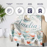 Watercolour Seal Pair with Soft Coral Splash Background Seamless  Personalised Custom Name Super Soft Fleece Blanket Bed Sofa Throw