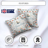 Custom Name Seal Pair with Soft Coral Splash Background Seamless Square Filled Cushion Throw Pillow Sofa Bed Home Decor Zip Washable UK Made