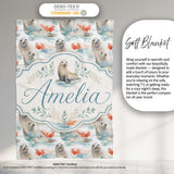 Watercolour Seal Pair with Soft Coral Splash Background Seamless  Personalised Custom Name Super Soft Fleece Blanket Bed Sofa Throw