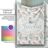 Watercolour Seal Pair with Soft Coral Splash Background Seamless  Personalised Custom Name Super Soft Fleece Blanket Bed Sofa Throw