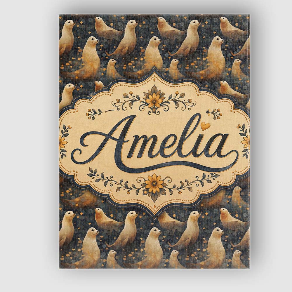 Personalised Name Golden Glowing Seals with Custom  Bespoke Interior Contemporary Canvas Wall Art Print Decor Picture Ready to Hang
