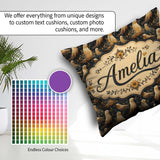 Custom Name Golden Glowing Seals with Floral Background Seamless Square Filled Cushion Throw Pillow Sofa Bed Home Decor Zip Washable UK Made