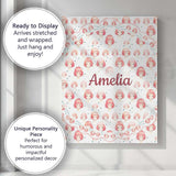 Personalised Name Soft Anime Faces Pastel Pink Pattern Kawaii Custom Contemporary Display Canvas Wall Art Print Decor Picture Ready to Hang