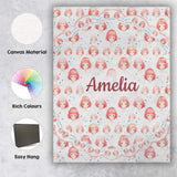 Personalised Name Soft Anime Faces Pastel Pink Pattern Kawaii Custom Contemporary Display Canvas Wall Art Print Decor Picture Ready to Hang