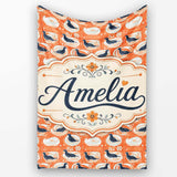 Modern Abstract Seal on Orange Wave Seamless Pattern Lovely  Personalised Custom Name Super Soft Fleece Blanket Bed Sofa Throw