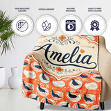 Modern Abstract Seal on Orange Wave Seamless Pattern Lovely  Personalised Custom Name Super Soft Fleece Blanket Bed Sofa Throw