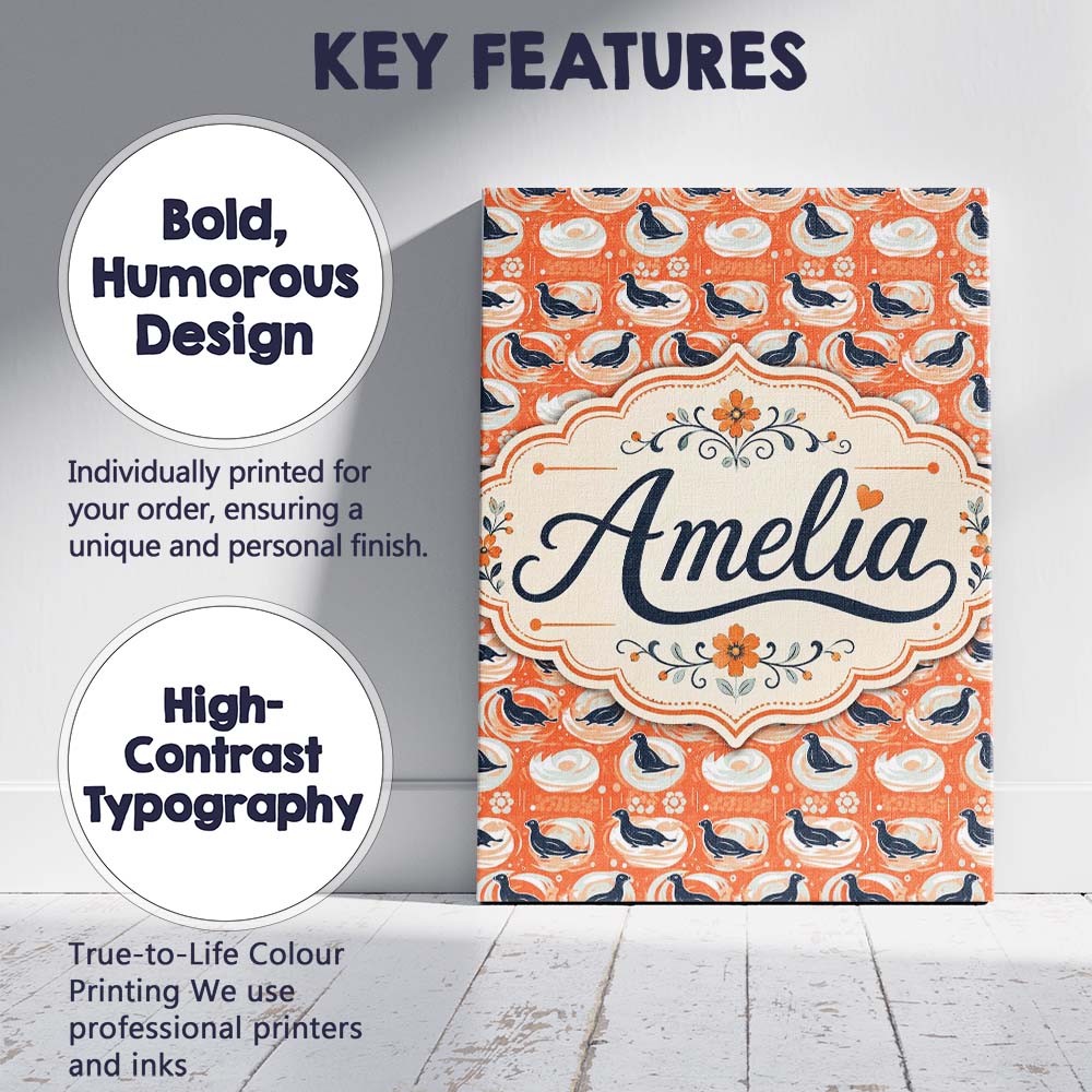 Personalised Name Modern Abstract Seal on Custom  Unique Gift Idea Elegant Feature Canvas Wall Art Print Decor Picture Ready to Hang