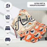 Modern Abstract Seal on Orange Wave Seamless Pattern Lovely  Personalised Custom Name Super Soft Fleece Blanket Bed Sofa Throw