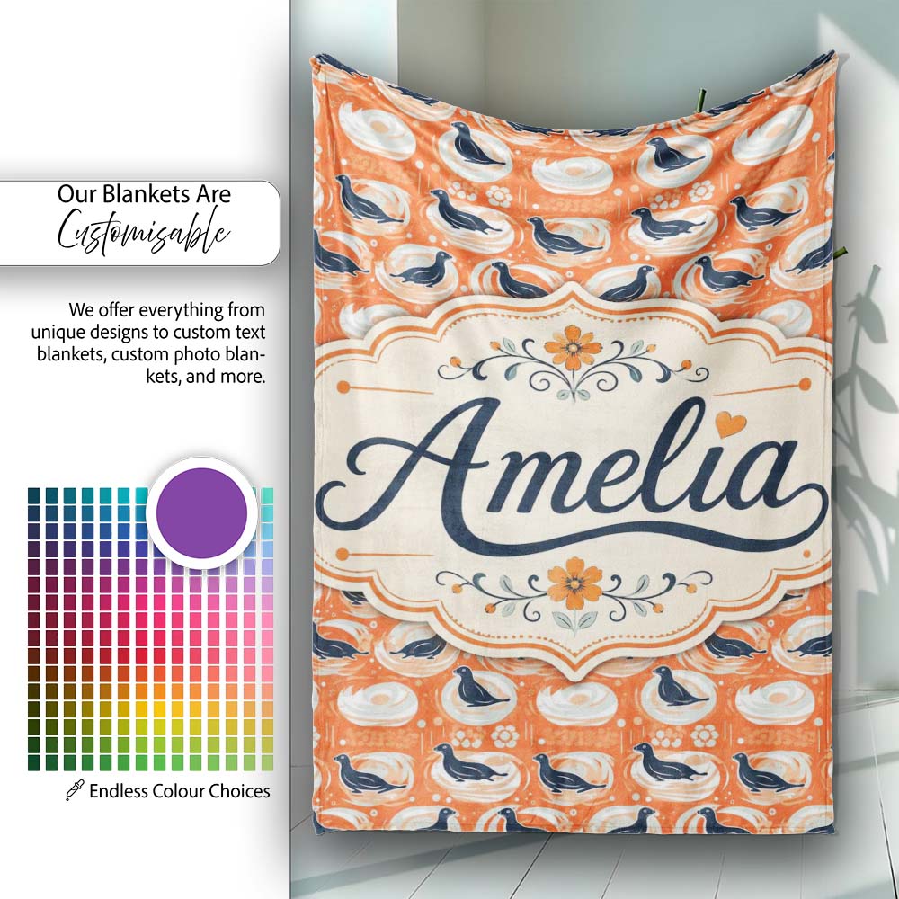 Modern Abstract Seal on Orange Wave Seamless Pattern Lovely  Personalised Custom Name Super Soft Fleece Blanket Bed Sofa Throw