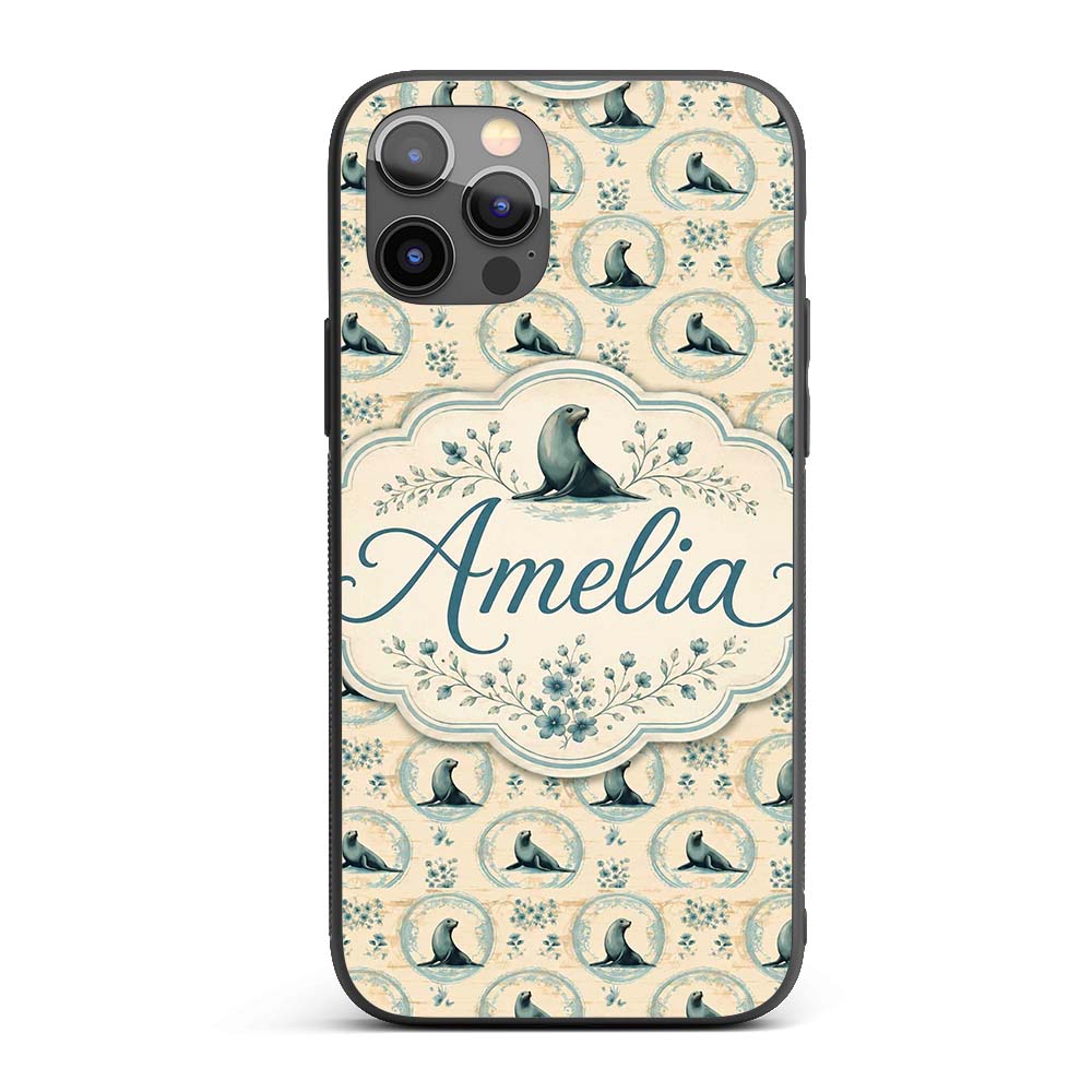 Elegant Seal Cameo Frames with Floral Vintage Custom Name Protective Phone Case Mobile Cover Durable Everyday Smartphone Shock Resistant